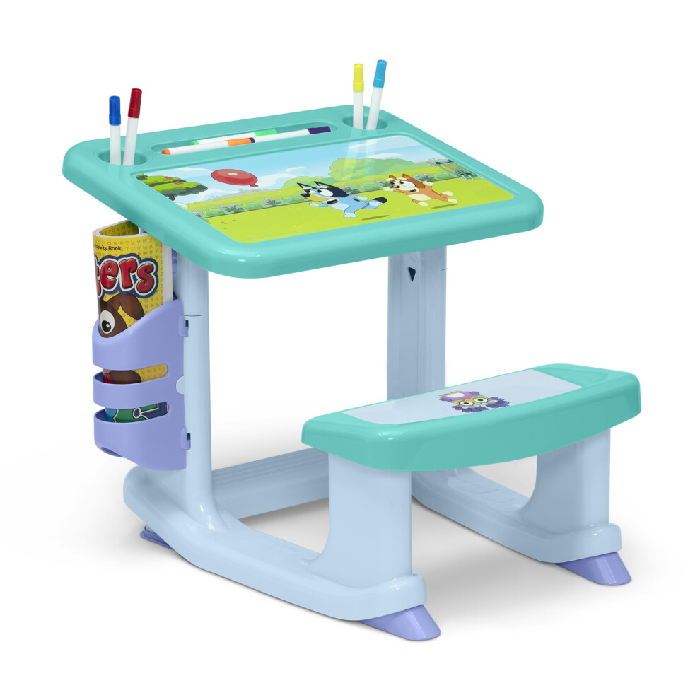 Bluey Draw and Play Desk by Delta Children - Includes 10 Markers and Coloring Book Blue