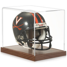 JupDec Mini Helmet Display Case  Acrylic Clear 1/2 Football Baseball Helmet Showcase  UV Protection Souvenirs and Collectibles Box with Solid Wood Bas