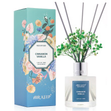 Airkeep Rattan Duftset, 100 ml - Zimt-Vanille Öl-Diffusoren mit 8 Rattanstäben, Raumduft für Badezimmer