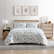 Eddie Bauer - Conjunto de Edredão King, Cama de Algodão Reversível com Almofadas, Decoração Floral Clássica (Campo de Flores Verde, King)