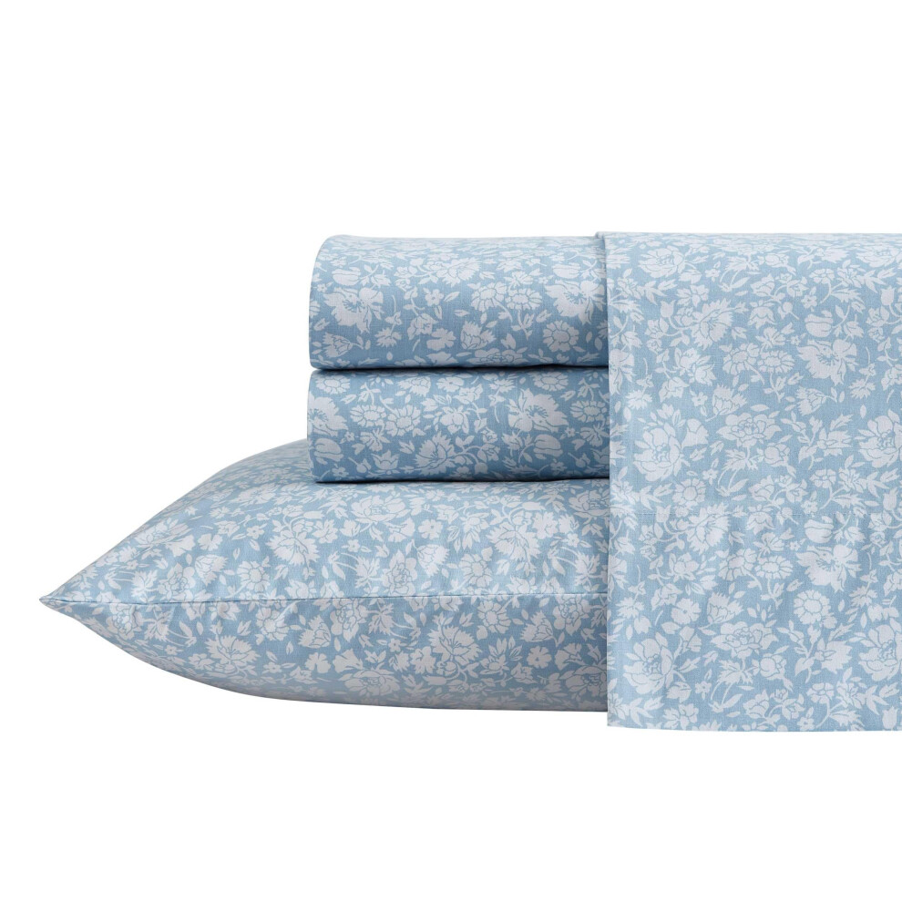 Laura Ashley Bettw Sche-Set F R Volle Laken Aus Baumwollperkal, Leicht Und Atmungsaktiv, Heimdekoration (Heirloom Ditzy Blue Full)-image