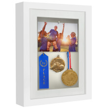 Americanflat 8x10 Shadow Box Frame in White with 6x8 Mat and Soft Linen Back - Large Shadow Box Frame with Engineered Wood and Shatter-Resistant Glass