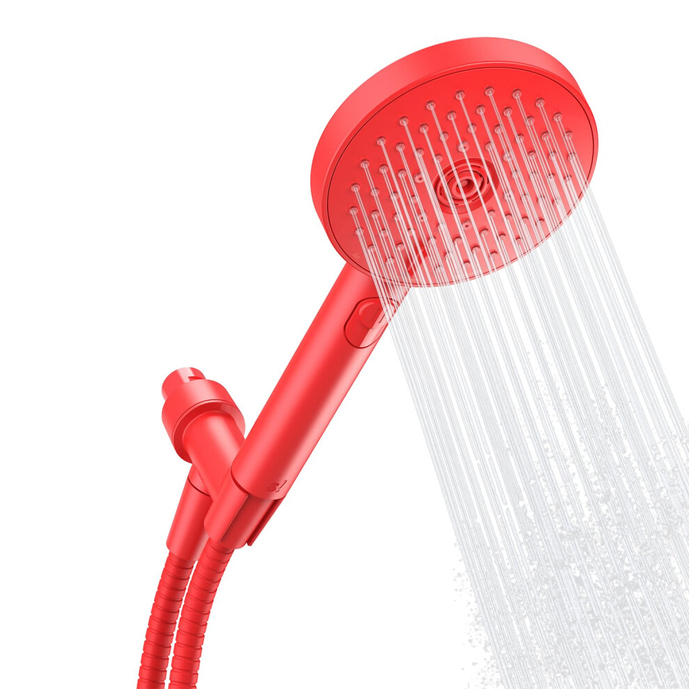 Sproos Handheld Shower Head High Pressure 3 Spray Functions Plus Pause Extra Long 70 Inch Hose Silicone Nozzles 4 Colors (Red) - Image 2