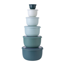 KOKEN MET KLEUR Bereidingsschalen met deksels - Brede en diepe nestbare plastic kleine mengkomset met deksels 12-delige set - Diepe kommen Blauwgroen