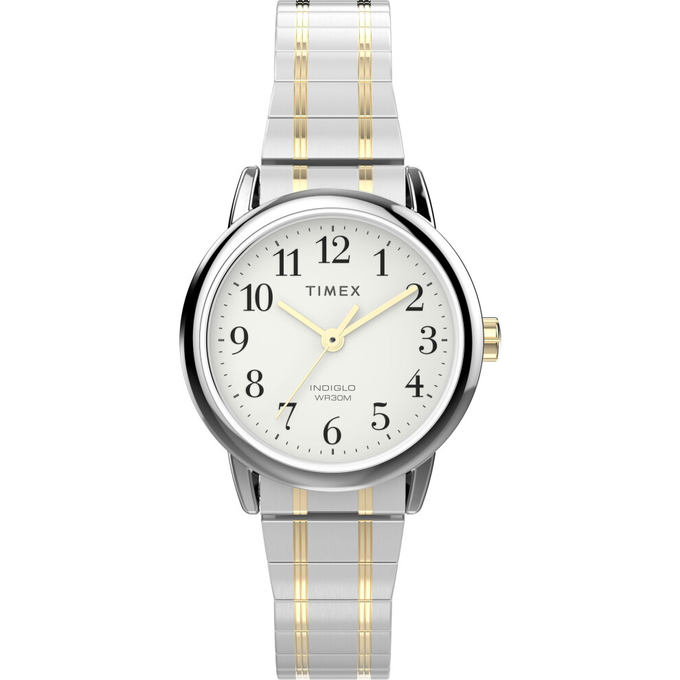 Timex Easy Reader - Orologio Da Donna Con Banda Di Espansione, Due Tonalità/Bianco/Argento, 25 Mm, Moderno-image
