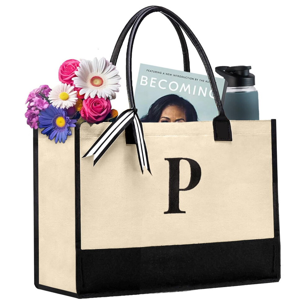 Sac fourre-tout personnalis    en toile 100 % coton Salt Earth pour femme, grand sac utilitaire monogramm    pour la plage, les voyages, les courses,