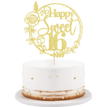 Topper de Bolo Gliter Feliz 16 Anos - Decoração de Aniversário para Festa de 16