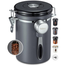 Veken Lata de Café com Janela, Recipiente de Aço Inoxidável Hermético com Rastreio de Data e Colher para Café