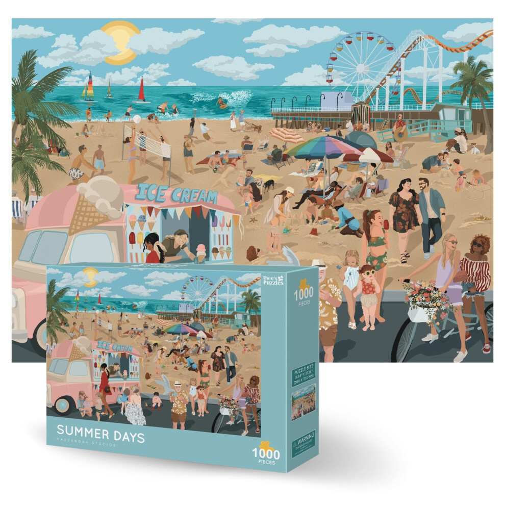 Theo's Puzzles Puzzle Da 1000 Pezzi Per Adulti - Scena Giocosa Sulla Spiaggia Con Camion Dei Gelati, Puzzle Per Dettagli Divertenti Della Vita Costiera Per Rilassarsi-image