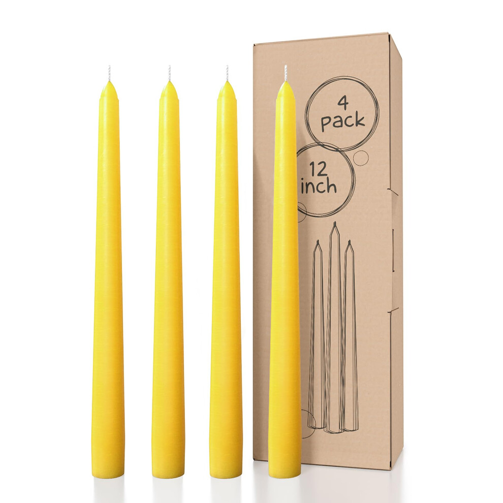 Candwax 12 Zoll Stabkerzen, 4Er-Set Tropf- Und Rauchfreie Kerze, Ohne Duft Langsam Brennende Kerzenst Be Gelbe Stabkerze-image