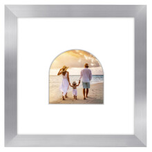 Americanflat 4x4 Picture Frame with Arch-Shaped Mat in Silver - Use as 8x8 Picture Frame Without Mat or 4x4 Frame with Mat - Engineered Wood Phot