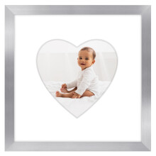 Americanflat 8x8 Picture Frame with Heart-Shaped Mat in Silver - Use as 12x12 Picture Frame Without Mat or 8x8 Frame with Mat - Engineered Wood P