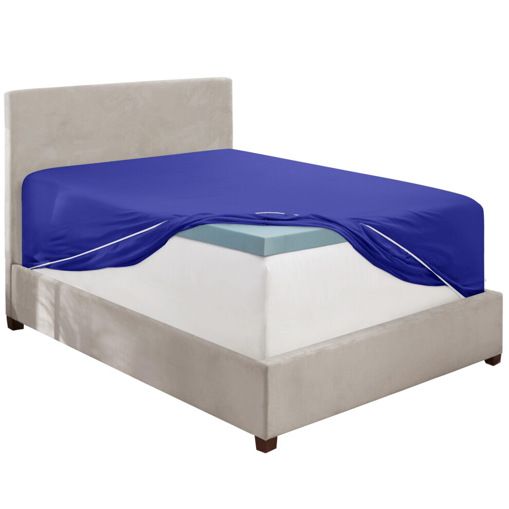 Drap-housse extra profond Hearth & Harbor pour lit double, bleu roi, drap-housse pour lit double uniquement, drap-housse en microfibre 1800, drap