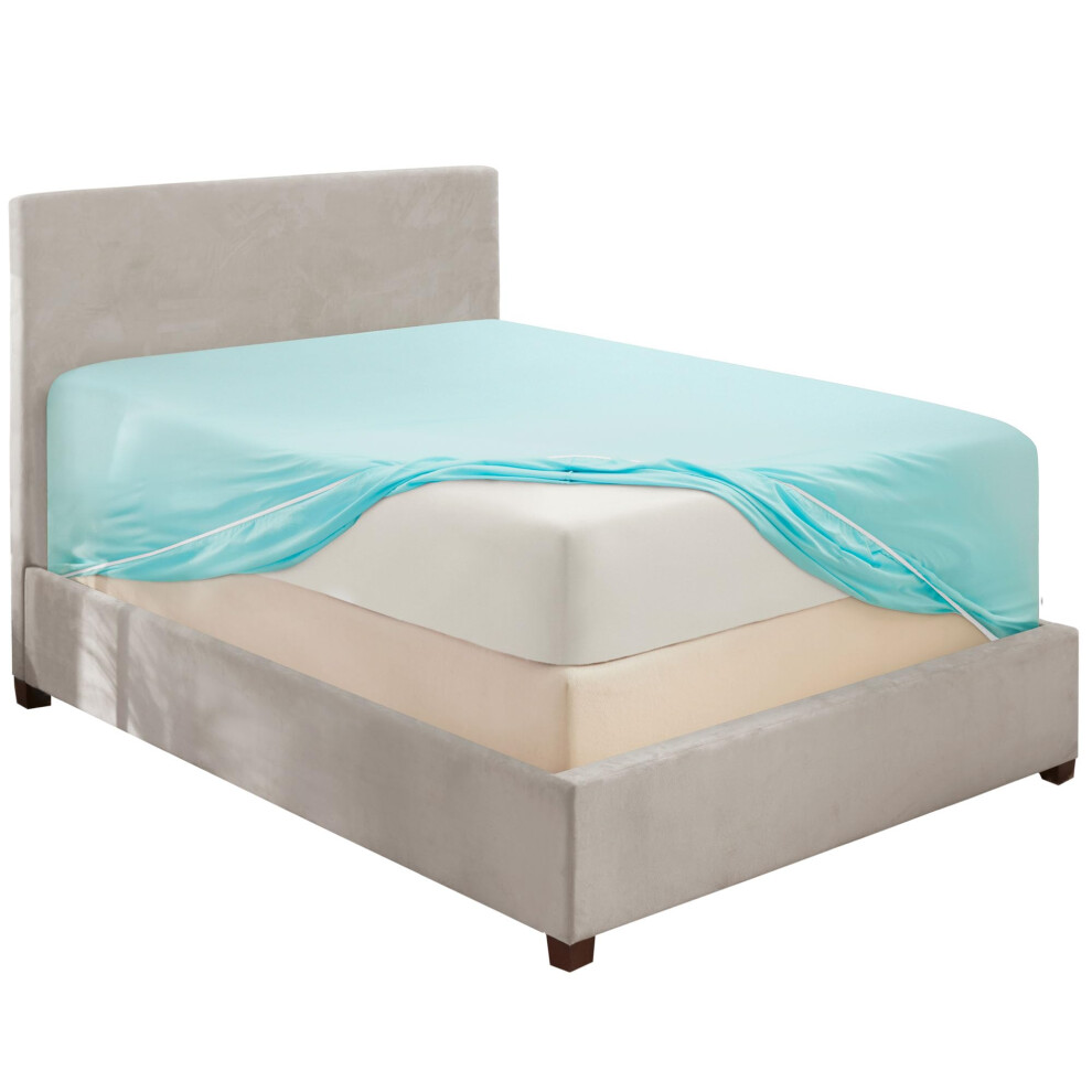 Drap-housse extra profond Hearth & Harbor pour lit double, bleu clair, drap-housse pour lit double uniquement, drap-housse en microfibre 1800, dr