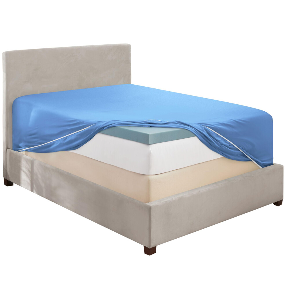 Drap-housse extra profond Hearth & Harbor pour lit double, bleu calme, drap-housse pour lit double uniquement, drap-housse en microfibre 1800, dr