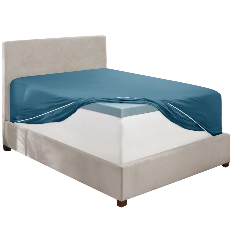 Drap-housse extra profond Hearth & Harbor pour lit double Blue Heaven Drap-housse pour lit double uniquement Drap-housse en microfibre 1800 Drap-