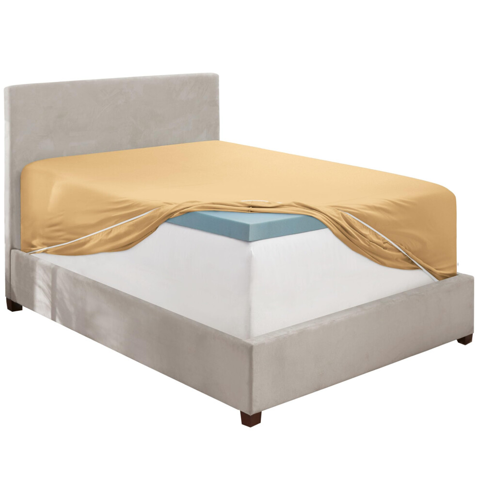 Drap-housse extra profond Hearth & Harbor pour lit double Camel Gold Drap-housse pour lit double uniquement Drap-housse en microfibre 1800 Drap-h