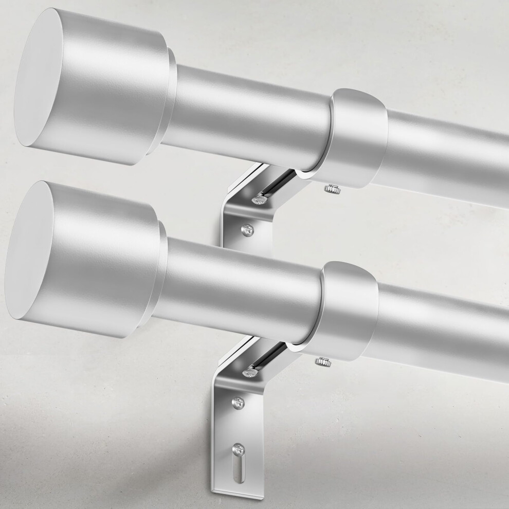 GEEBOBO 2 Pack Silver Curtain Rods for Windows 66 to 120 Inch 1 Inch Adjustable Heavy Duty Easy Install Curtain Rods Set for Outdoor Patio Far-image-OPC-PFSB888-NEW