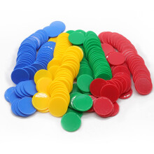 HAKITAROOM Set med 100 Oklara Plast Lärande Marker Mini Poker Chips Spel Tokens med Förvaringslåda (Röd+Gul+Kungsblå+Grön, 1.58 Tum)