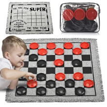 QuadPro Giant Checkers Board Game Set 3 in 1 Jumbo Tic Tac Toe Game Classic Checkers Board Game for Kids & Adults Large Checkers Rug Game Mat Ind