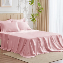 CozyLux Satin Sheets Queen Size - 6 Piece Pink Bed Sheet Set with Silky Microfiber 1 Deep Pocket Fitted Sheet 1 Flat Sheet and 4 Pillowcases - Smoo