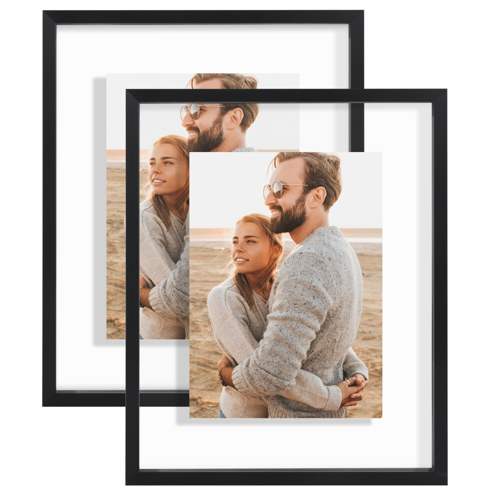 Americanflat Aluminum 8X10 Floating Picture Frame With Shatter-Resistant Glass - Set Of 2 - Use As 8X10 Frame Or 5X7 Picture Frame - Signature Float C