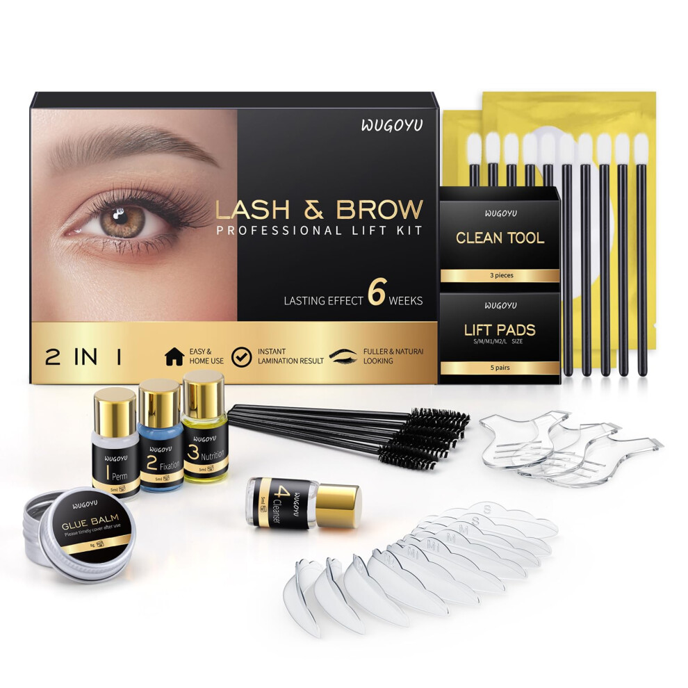 Wugoyu Lash Lift Kit - Brow Lamination Kit Eyebrow Lamination Kit Professional Eyelash & Brow 2 In 1 Perm Kit Eyebrow Lift Kit Fuller & Thicker Brows Sui