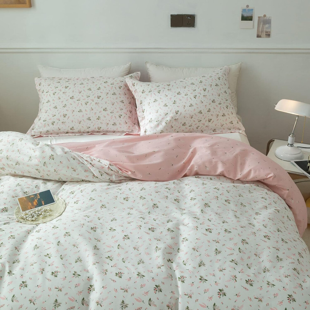 Housse de couette     fleurs roses pour lit double en coton pour filles, ensemble de literie floral de jardin, housse de couette florale esth   tique