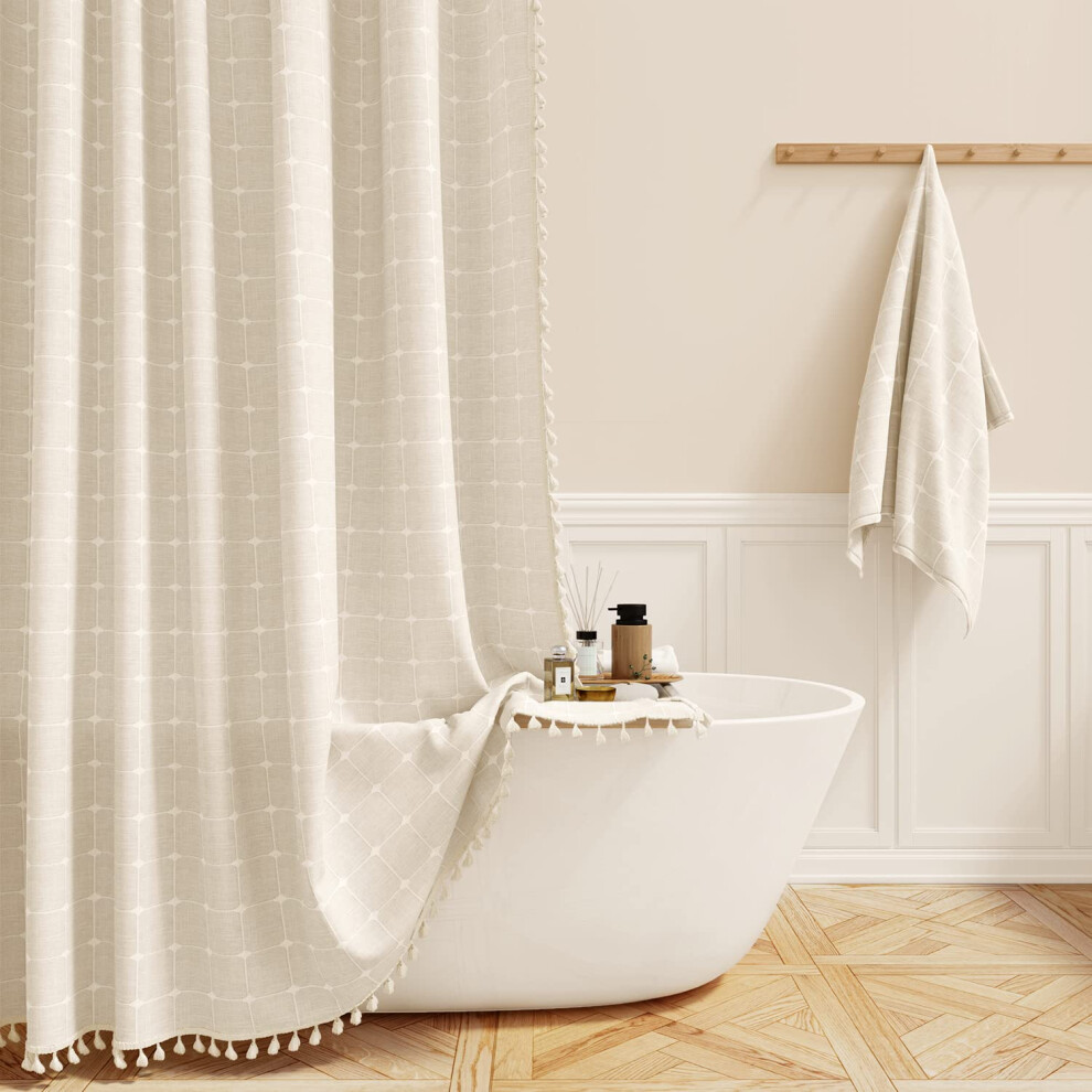 Rideau de douche extra large BTTN - 108 x 72 pouces, tissu de ferme boh   me, ensemble de rideaux de douche robustes avec 18 crochets, grands ridea