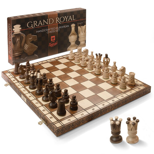 Conjunto de Xadrez de Madeira Wegiel Grand Royal - 18 Polegadas, Luxuoso e Artesanal