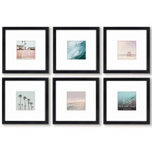 Americanflat 8x8 Picture Frame Set of 6 in Black - Use as 4x4 Picture Frames with Mat or 8x8 Frames Without Mat - Square Picture Frame Grid with Engin