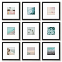 Americanflat 8x8 Picture Frame Set of 9 in Black - Use as 4x4 Picture Frames with Mat or 8x8 Frames Without Mat - Square Picture Frame Grid with Engin