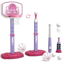 Wee Wonders 3 in 1 Toddler Basketball Hoop og T Ball Set med automatisk pitching maskine - Justerbar højde Kids Basketball Hoop Suit til indendør