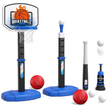 Wee Wonders 3 in 1 Toddler Basketball Hoop og T Ball Set med automatisk pitching Machine - Justerbar højde Kids Basketball Hoop Suit til indendør
