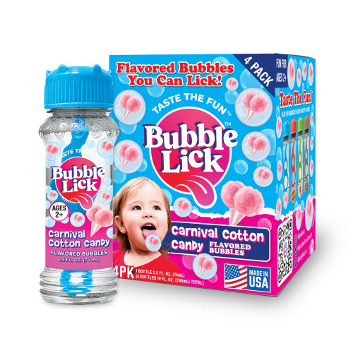 BubbleLick Algodão Doce Carnaval (2,5 Fl Oz, 4-Pack), Bolhas Comestíveis para Crianças e Cães - Sabor Natural