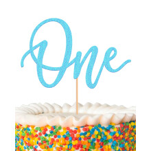 MYAMPED Eerste Verjaardagstaart Topper - Glitter Lichtblauw E? Teken 1e verjaardag Taartversieringsbenodigdheden Geschikt voor Babyshower Gunsten Ges