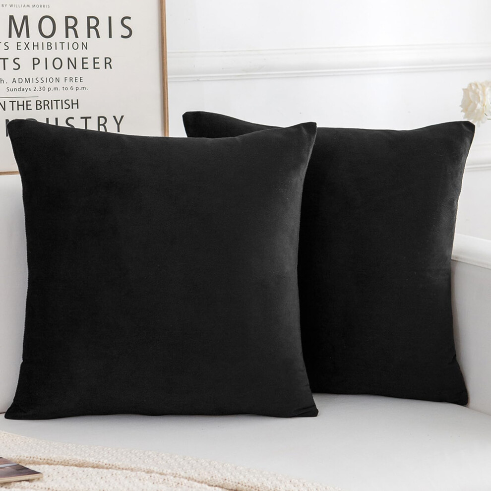 HERAYLI Lot de 2 housses de coussin d   coratives en velours doux et carr    pour salon, canap   , lit, canap   , noir, 45,7 x 45,7 cm