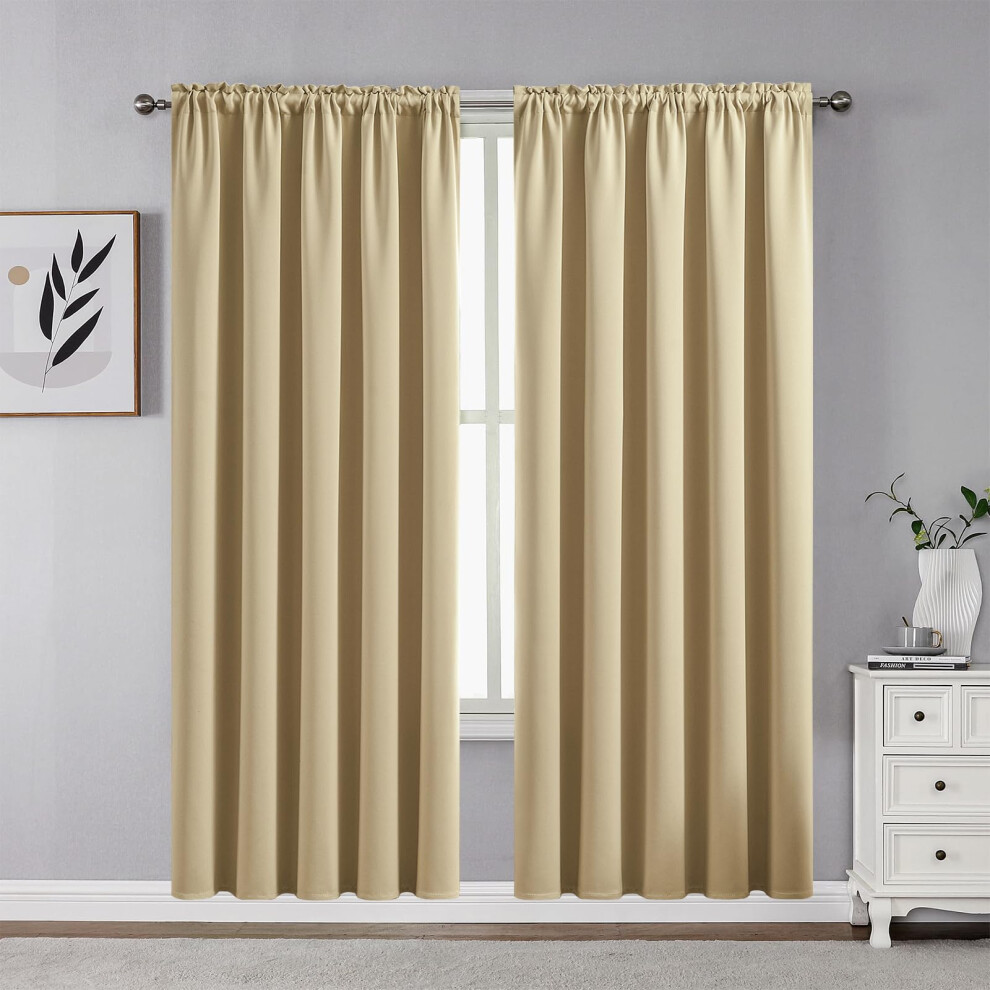 CUCRAF Beige Blackout Curtains 72 inch Length 2 Panels Set  Rod Pocket Room Darkening Drapes for Bedroom Living Room  Insulated Thermal Light Blocking-image-OPC-PGBTPHV-NEW