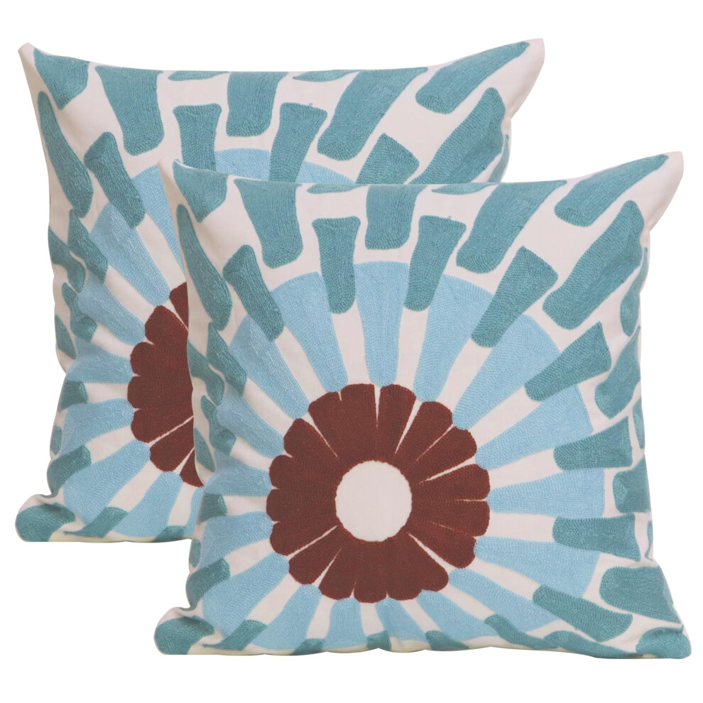 UnionKK 1 housse de coussin brod   e carr   e d   corative en coton pour canap   -lit et chaise 45,7 x 45,7 cm (fleur bleue-2)