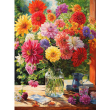 Cross & Glory - Rainbow Dahlia Delight - 1000 darabos kiraks jtk felnotteknek | lnk virgkollekci | Szatn bevonat | Kihv s sznes muvszet