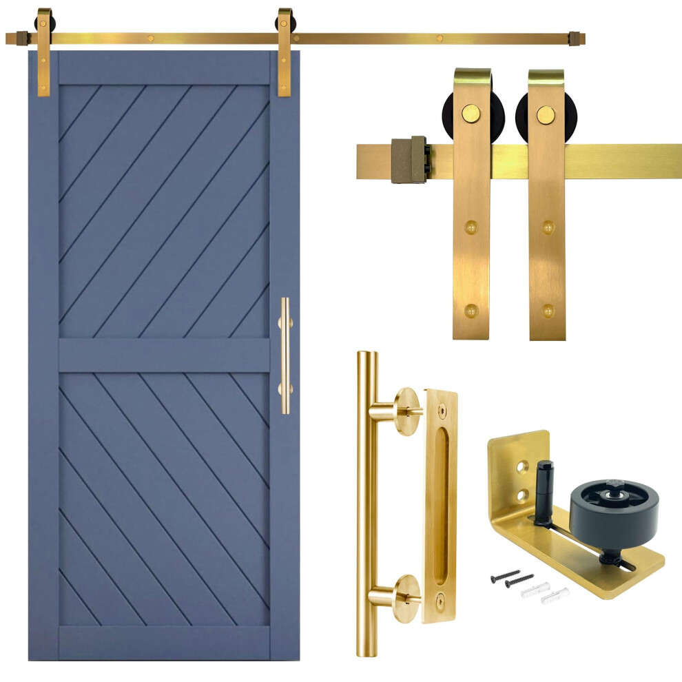 Rio Salto Adjustable Gold Barn Door Complete Hardware Kit 6.5 Ft Sliding Door Hardware Modern Barn Door Hardware Kit Interior Gold Barn Door Handle Go 850062109261