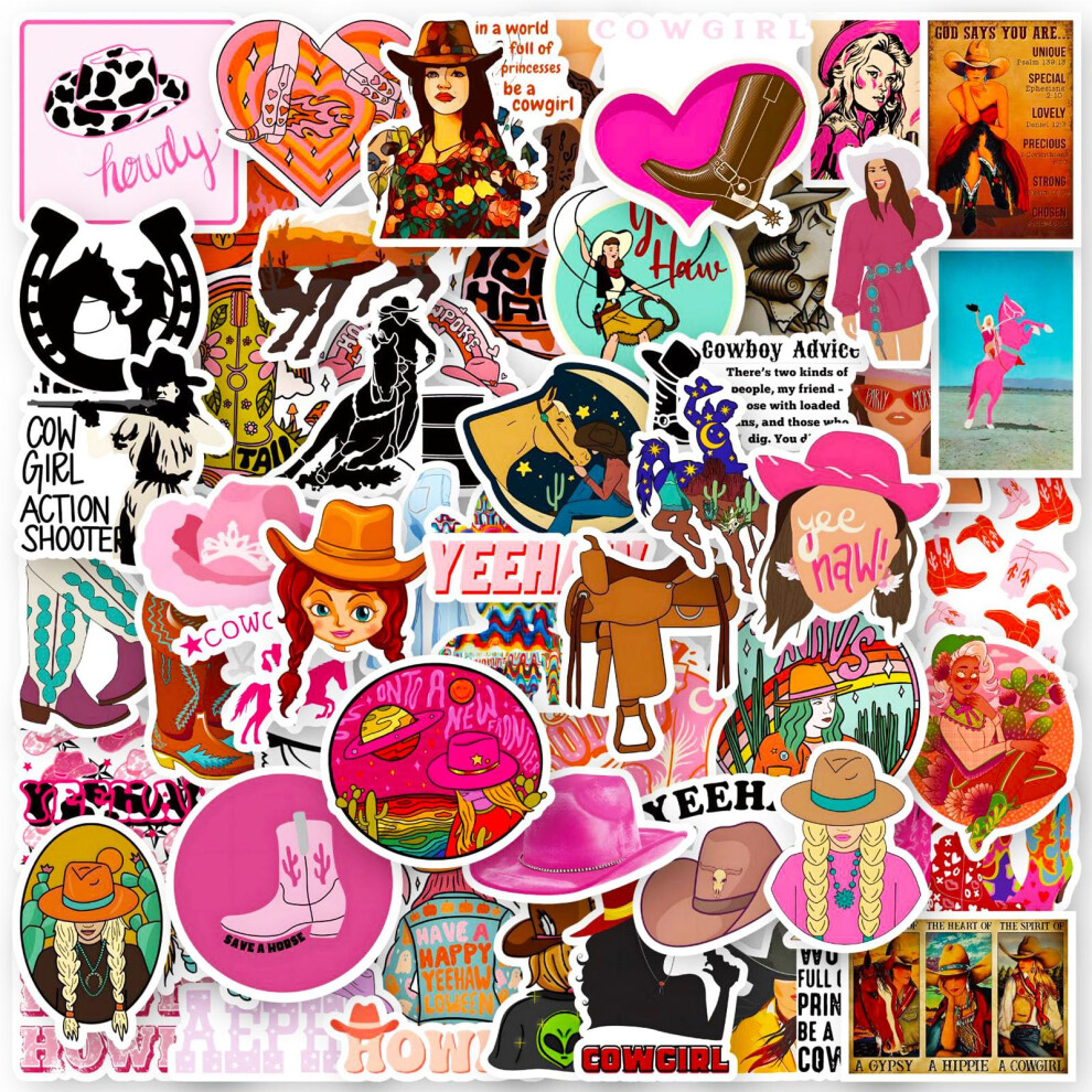 DothRayan 100 PCS Cowgirl Stickers, Roze Cowgirl Hoed Hoed en Western Meisjes Boots Stickerpakket