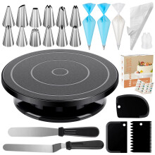 KOOTEK 71PCS Zestaw dekoracji ciasta z obrotowym stojakiem na ciasto gramofon 12 Numerowe Rurowe Rurki