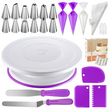 KOOTEK 71PCS Zestaw dekoracji ciasta z obrotowym stojakiem na ciasto gramofon 12 Numerowe Rurowe Rurki