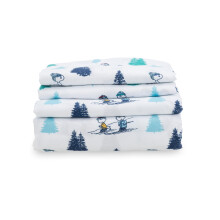 Berkshire Deken Peanuts Kinderlakenset op ware grootte - 4-delig Snoopy bedrukt zacht microvezel beddengoed Snoopy's Winter Wonderland laken wit-blau