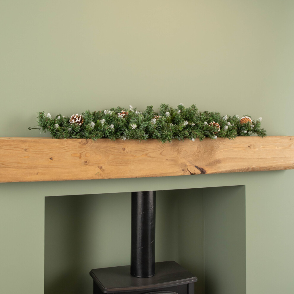 Samuel Alexander 90Cm Snow King Fir Christmas Swag Garland With Pine Cones & Snow Tips Green