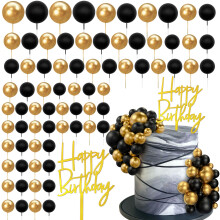 75 STUKS Zwart en Goud Taartdecoraties Ballen Taarttopper Gelukkige Verjaardag Taartinzet Pick voor DIY Taartdecoratie Babyshower Bruiloft Verjaardag