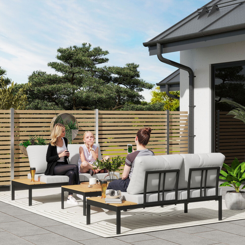 Outsunny (Grey) 4 Seater Garden Corner Sofa Set With Removable Thick Cushions Grey
