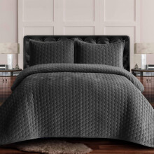 Tribeca Living Velvet King Set de lenjerie de pat din trei buca?i cu cusaturi de fagure include o pilota supradimensionata ?i doua fe?e de perna