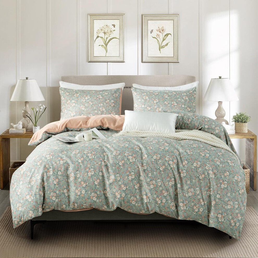 Housse de couette double Jane yre en microfibre bross   e florale, ensemble de literie double 3 pi   ces, motif floral vintage, style jardin, housse